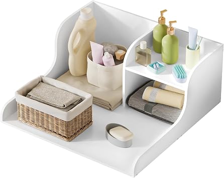 Universal Laundry Countertop with Shelf for Washer Dryer, Extra Wide 27.5" Appliance Topper, Anti-Vibration Folding Table with Edge Rails, Laundry Room Organizer and Space Saver White