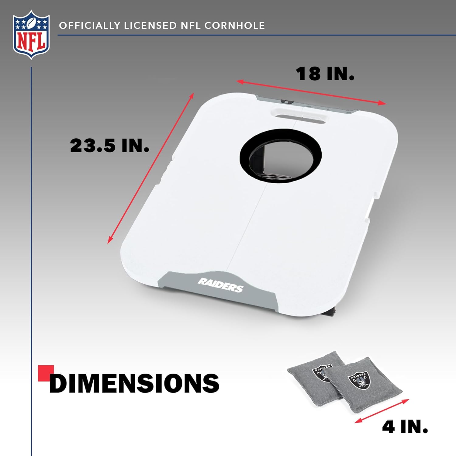 Wild Sports NFL Las Vegas Raiders Pro Football All-Weather Cornhole Set - Travel Bean Bag Toss Set Includes 8 Bean Bags