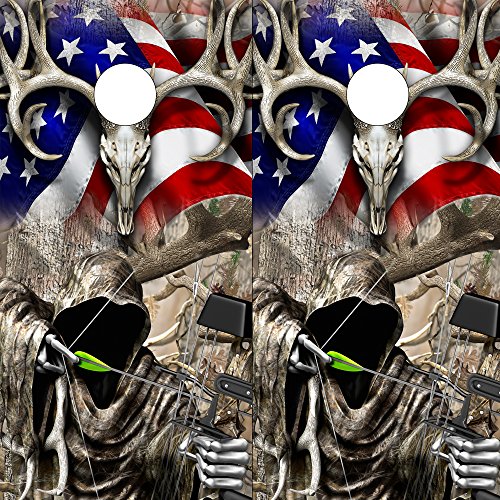 Speed Demon Hot Rod Shop Cornhole Board Wraps ~ American Flag Buck Bow Reaper Obliteration Corn Hole Boards Laminated Decal Wraps (Set of 2) BOAMB101CB