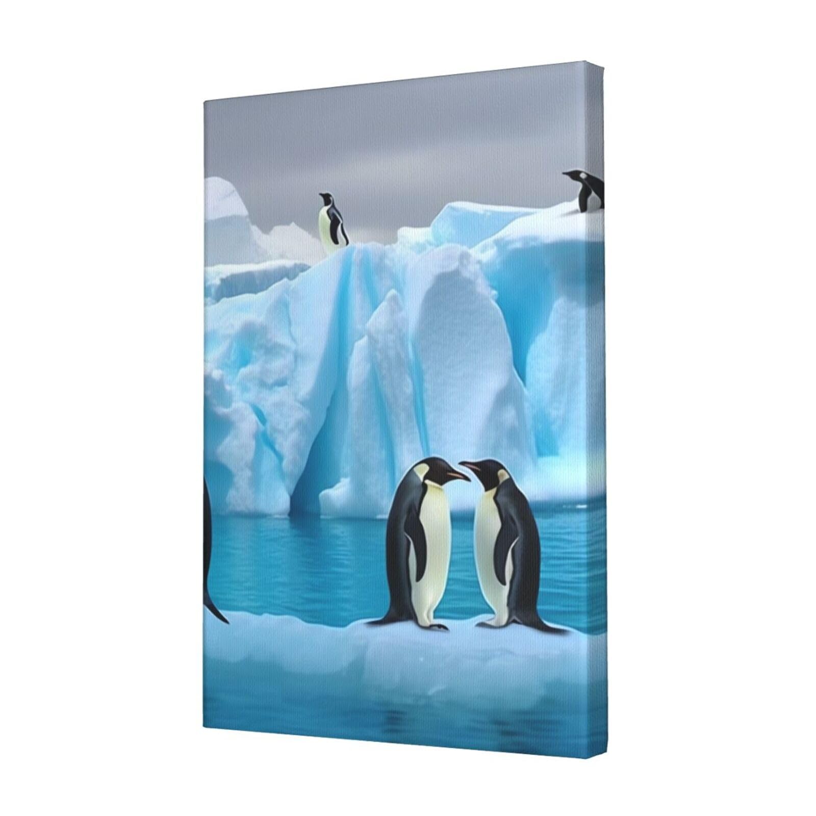KLOPH Penguins On The Iceberg Canvas Wall Art for Living Room 12"x18" Modern Artwork Painting for Bathroom Hanging Canvas Prints Aesthetic Wallart for Bedroom Kitchen Office Wall Decor