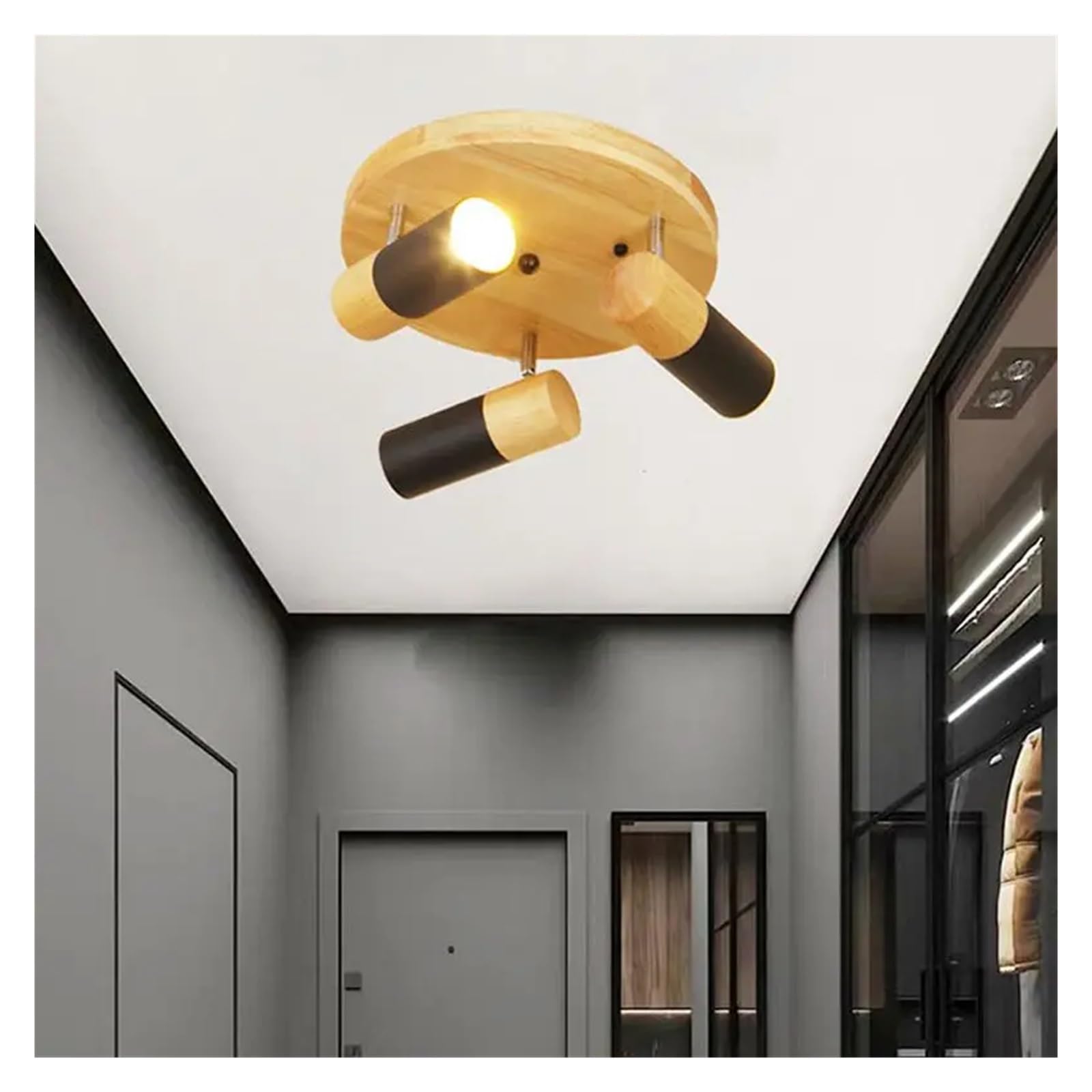 VDOQTLJT PendantLight Wooden Ceiling Light LED Rotatable Multihead Decor Spotlights Compatible with Bedroom Living Room Aisle Lighting Fixtures Tricolor(Nero)