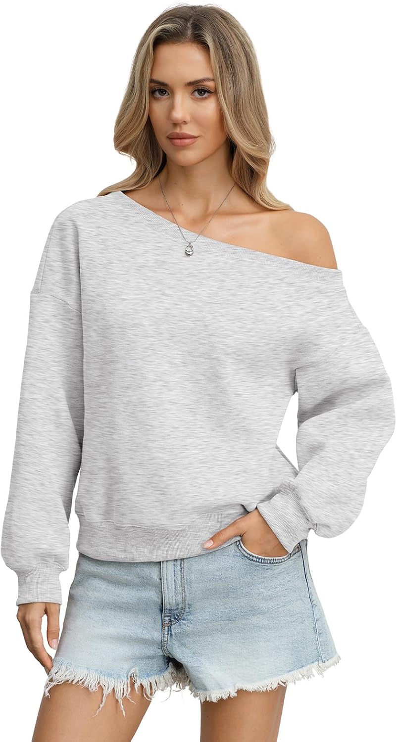 Womens Fleece Sweatshirts Oversized Off The Shoulder Pullover Tops Casual Long Sleeve Comfy Fall Outfits 2026 - Image 4