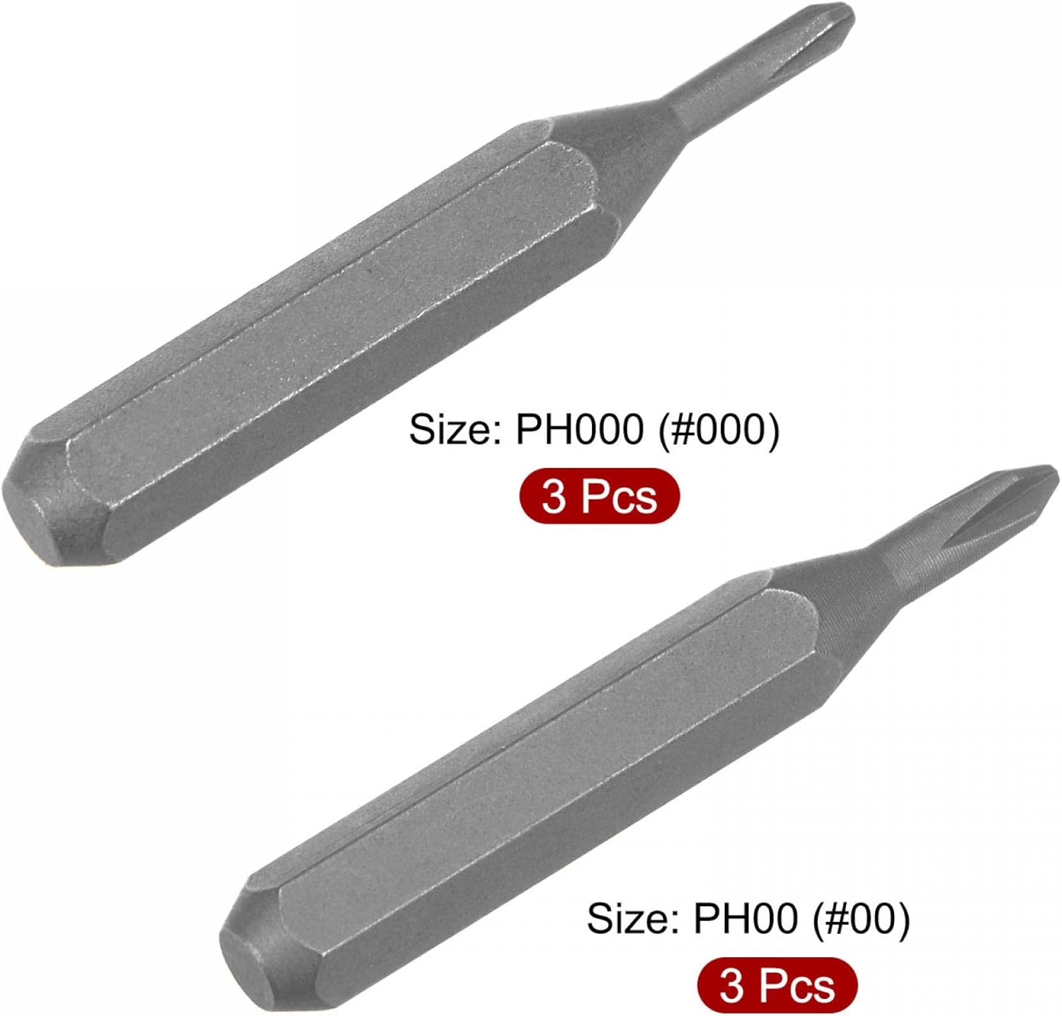 uxcell PH000 / PH00 Phillips Screwdriver Bit Set, 5/32" Hex Shank 1.1" Length S2 Hand Tool, 6-Piece