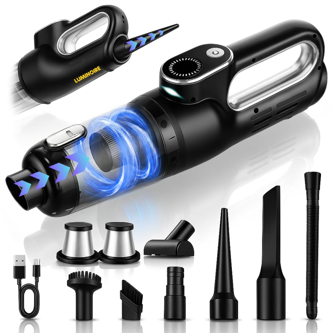 Car Vacuum Portable Cordless 4-in-1 Mini Car Vacuum with 19500pa Suction Air Duster USB-C Charging Smart Digital Display