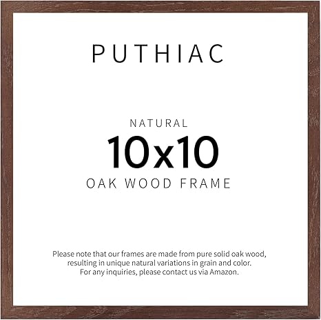Puthiac Walnut Oak Wood Picture Frame - 10x10 Natural Solid Wood Poster Frame for Wall Art Photo and Prints (1 Pack)