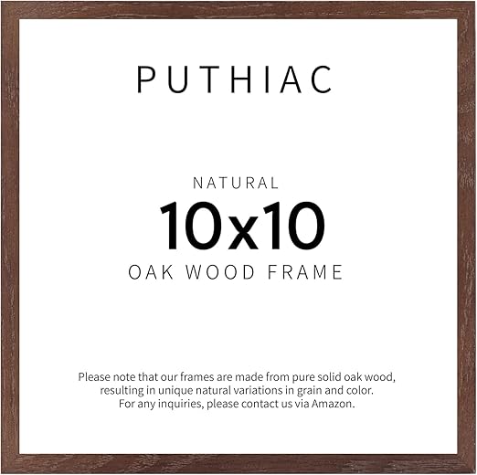 Puthiac Walnut Oak Wood Picture Frame - 10x10 Natural Solid Wood Poster Frame for Wall Art Photo and Prints (1 Pack)