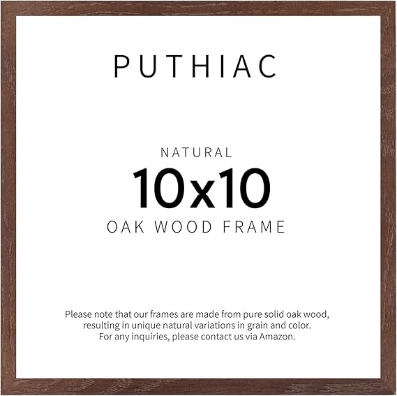 Puthiac Walnut Oak Wood Picture Frame - 10x10 Natural Solid Wood Poster Frame for Wall Art Photo and Prints (1 Pack)