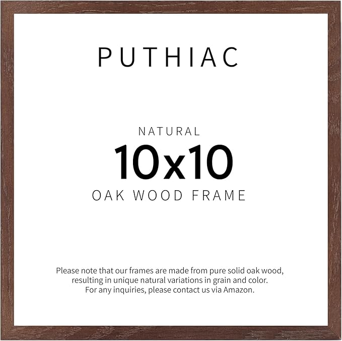 Puthiac Walnut Oak Wood Picture Frame - 10x10 Natural Solid Wood Poster Frame for Wall Art Photo and Prints (1 Pack)