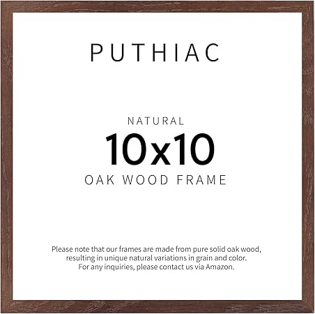 Puthiac Walnut Oak Wood Picture Frame - 10x10 Natural Solid Wood Poster Frame for Wall Art Photo and Prints (1 Pack)