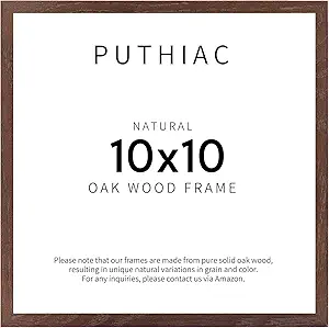 Puthiac Walnut Oak Wood Picture Frame - 10x10 Natural Solid Wood Poster Frame for Wall Art Photo and Prints (1 Pack)