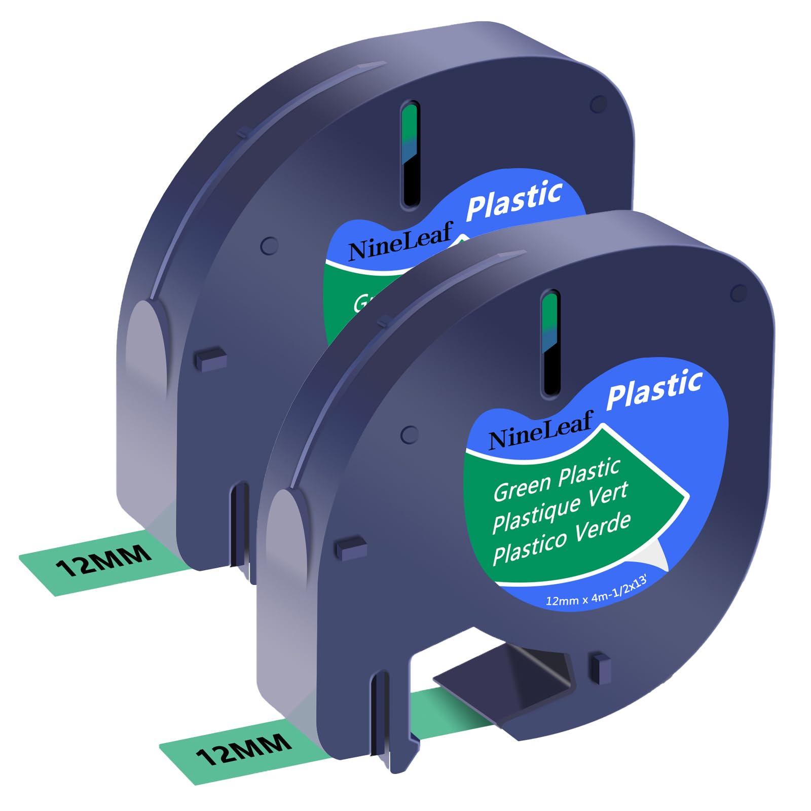 NineLeaf 2 Pack Compatible with Dymo LetraTag Label Maker Tape Refills 91204 91334 S0721640 12mm x 4m Black on Green Plastic Label Tapes for Dymo Letratag Label Printers LT100H LT100T Plus 200B XR