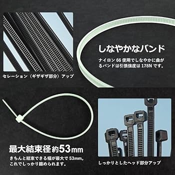Amazon.co.jp: 結束バンド 200mm×3.6mm / 100本セット(ホワイト) (N