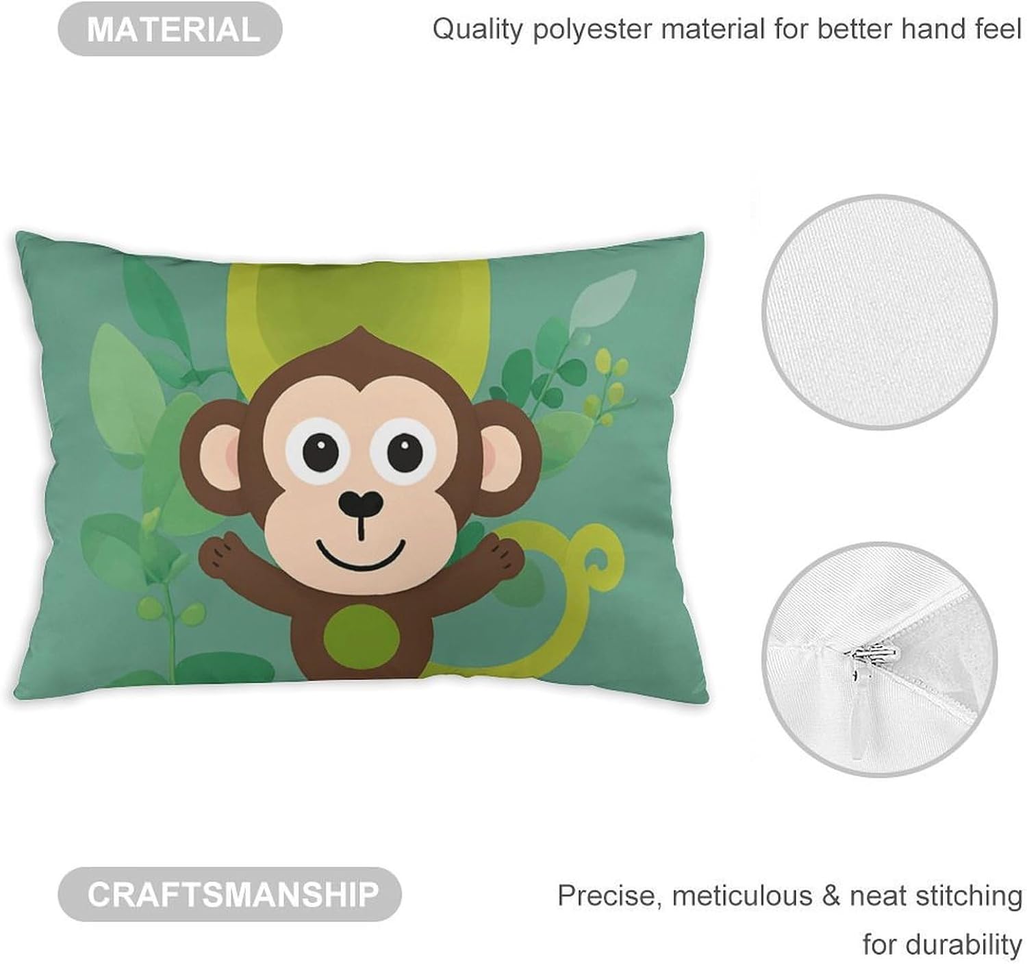 Cartoon Monkey Pillowcases Soft Plush Pillow Case with Zipper Print Double Side Breathable Pillow Cover Cozy Decorative Throw Cushion Covers for Sofa Couch Bed 12 "x20