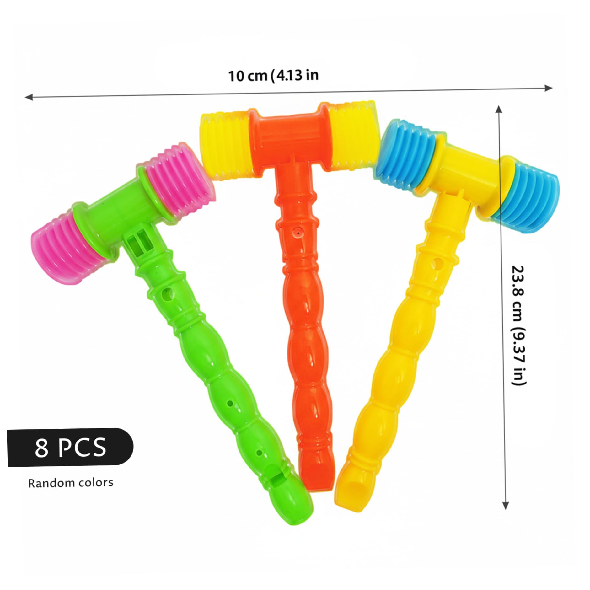 8-teiliges Quietschhammer-Spielzeug, lustiges Hämmerspielzeug mit Pfeifgriff für Babys und Kleinkinder, bunter Kinderhammer für motorische Fähigkeiten und Partygeschenke, zufällige Farbe