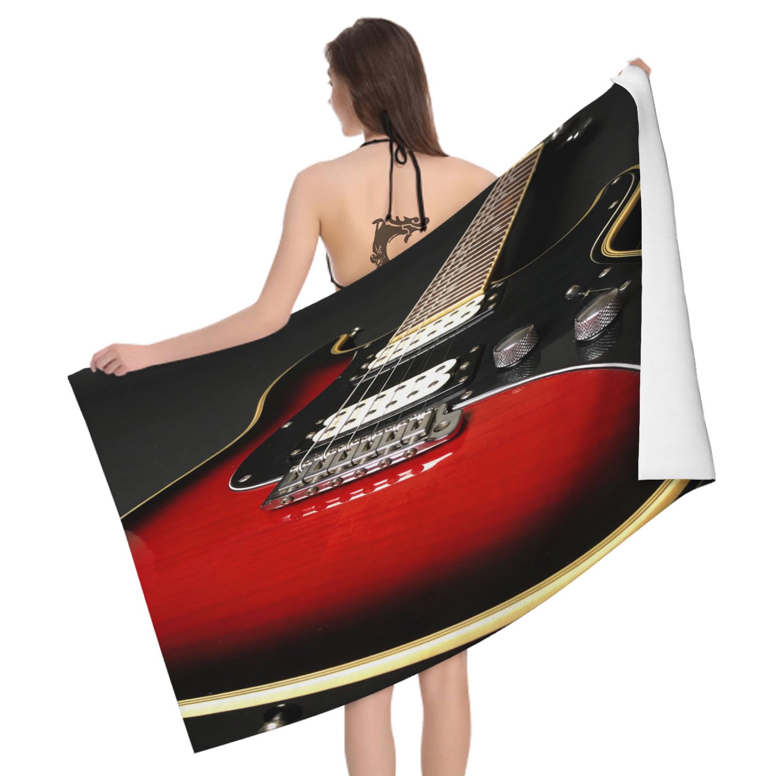 Leichong 3D Electric Guitar Beach Towel Large Microfiber Soft Quick Dry for Adults, Musical Theme Bath Towel Lightweight Soft Absorbent for Travel Swimming Pool Sports, 180 x 90 cm