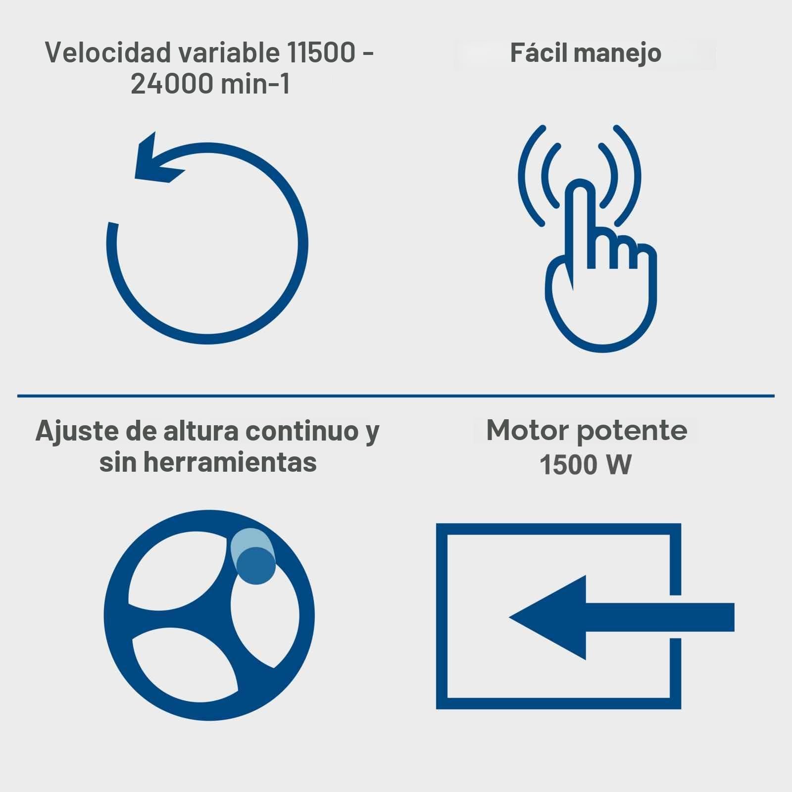 Scheppach Fresadora de mesa HF60, 230 V, 1500 W, pinzas de sujeción de 6/8/12 mm, altura máx. 40 mm, regulación de velocidad variable de 11500 hasta 24000 min-1, incluye ampliadores de mesa