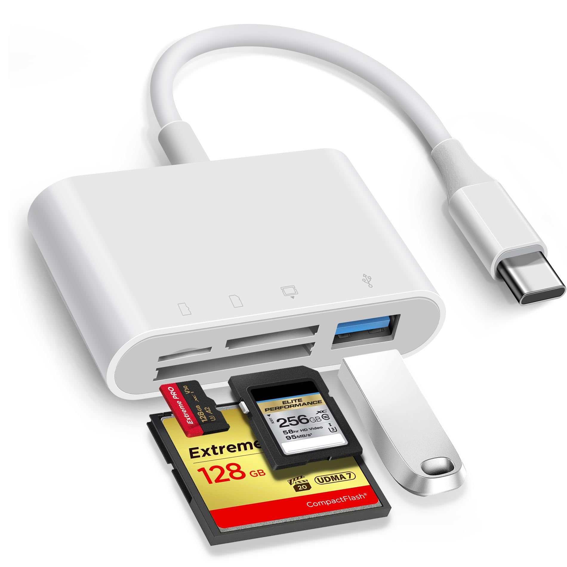 OPxjzws SD Card Reader, USB C to Micro SD/TF/CF Memory Card Reader, 4 in 1 USB Type C Camera Adapter for iPhone 15, iPad Pro, MacBook, Supports Memory