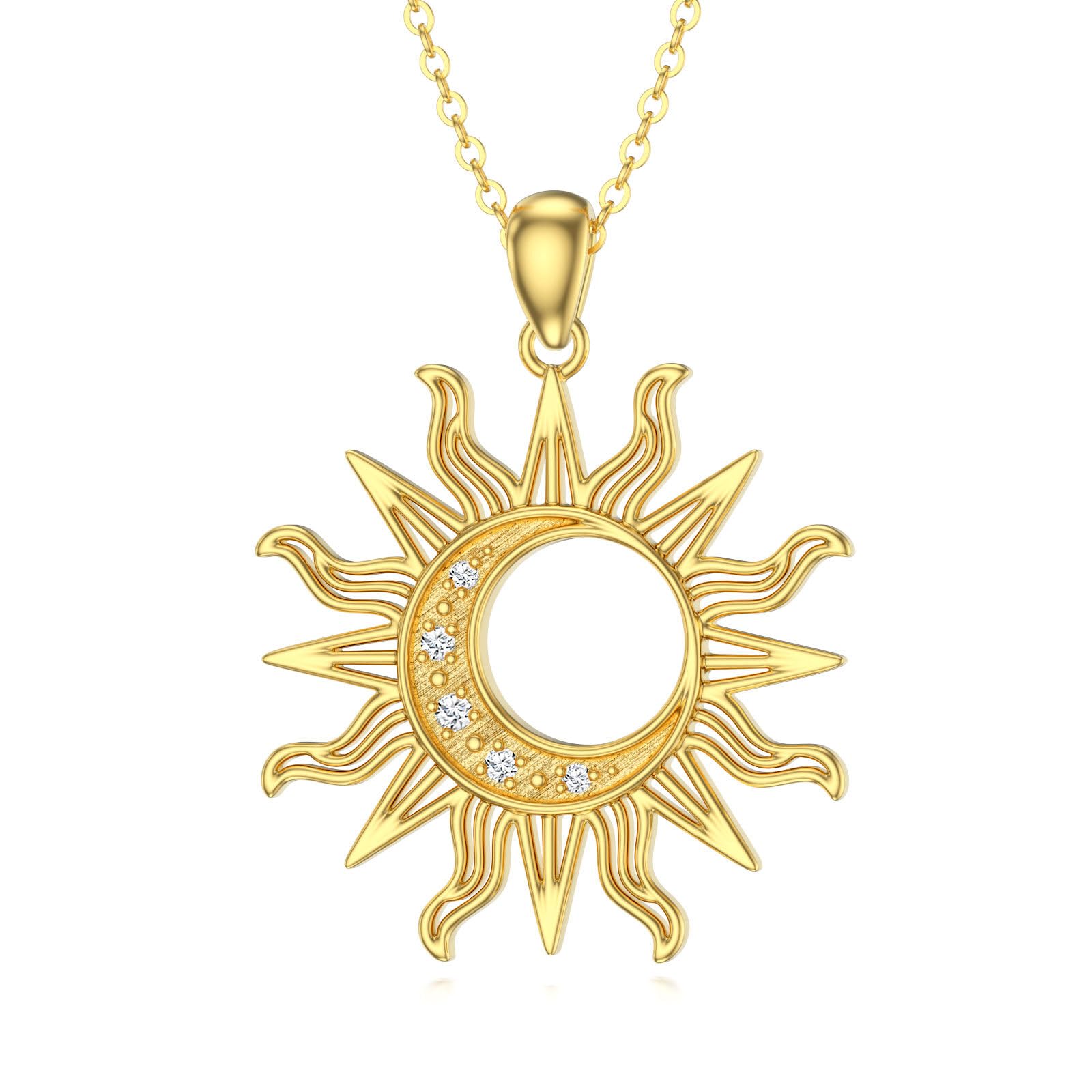 Diamant Sonne Kette für Damen 925 Sterling Silber Mond in Sonne Anhänger Halskette mit Lab-Grown Diamant Schmuck Geschenke