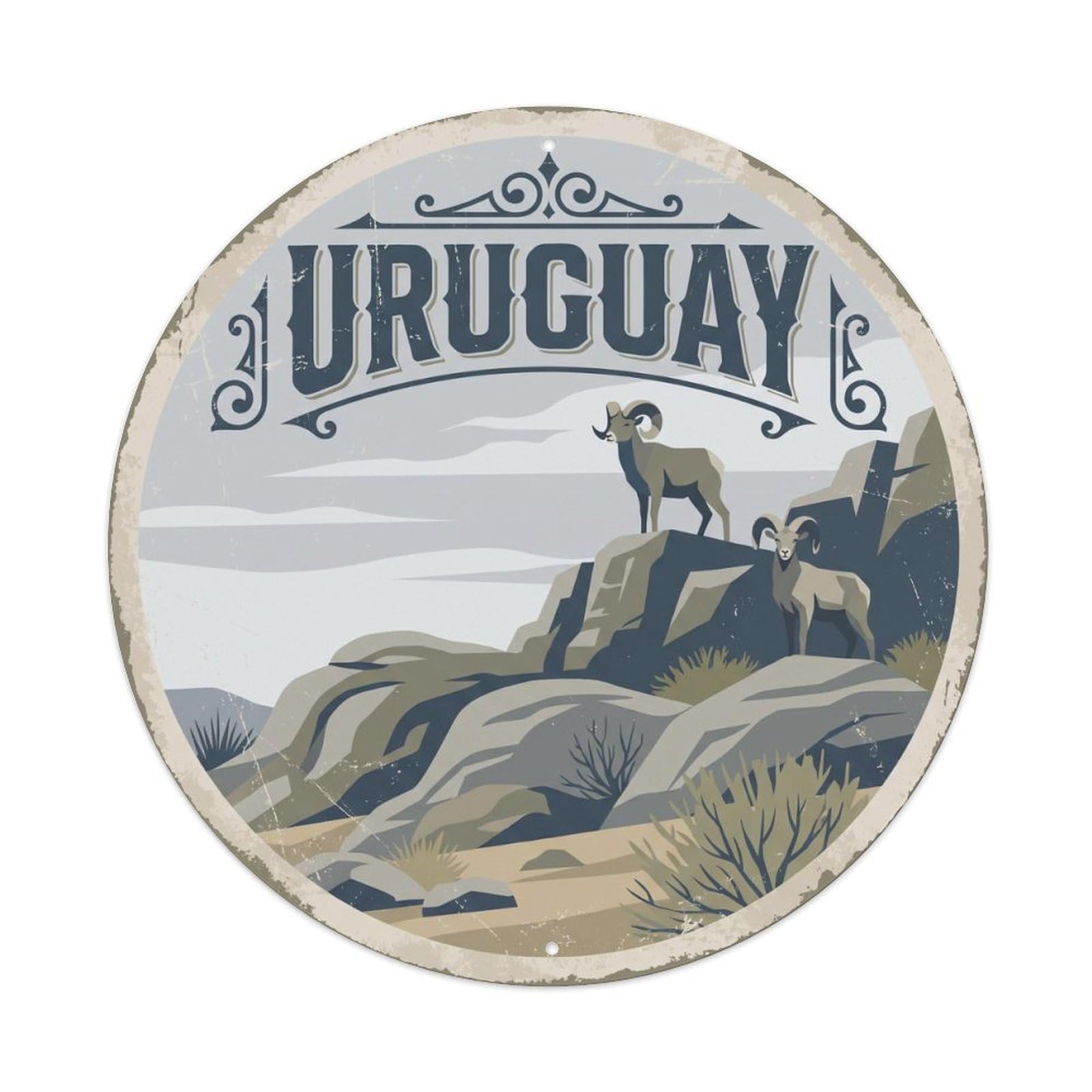Uruguay Bighorn Sheep Rocky Ridge Metal Tin Sign
