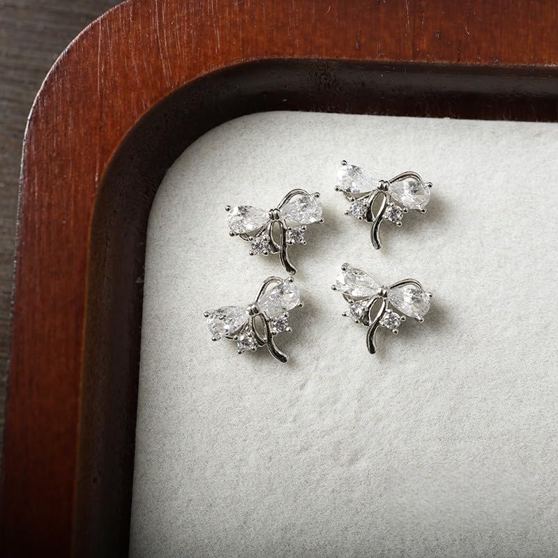 Bow Nail Charms Set 3PCS 10x9mm 3D Zircon Rhinestone Nail Art Decorations Cute Luxury Nail Accessories Kit