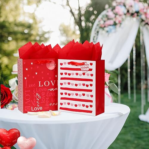 Miniatura 3 de Vammy Bolsa de regalo grande de San Valentín de 13 pulgadas con papel de seda, paquete de 2 bolsas de regalo de papel (amor, corazón) para el día de