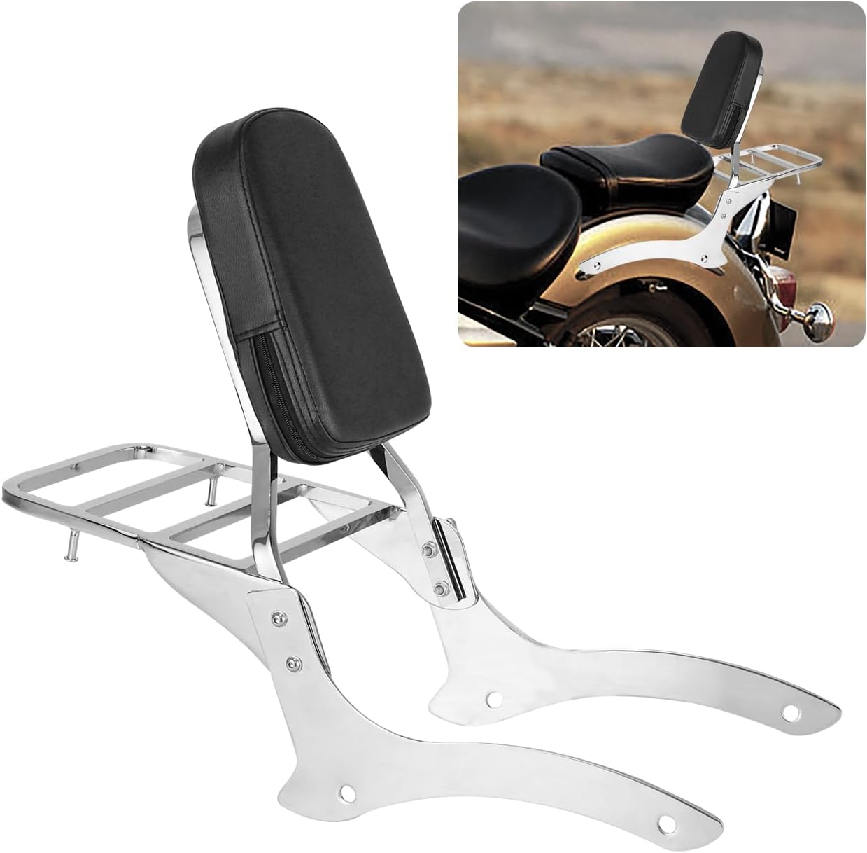 Motorcycle Rear Backrest Sissy Bar With Luggage Rack Compatible With For 1999-2011 Yamaha VStar Dragstar 1100 XVS1100 DS1100 Detachable Passenger Sissy Bar Backrest