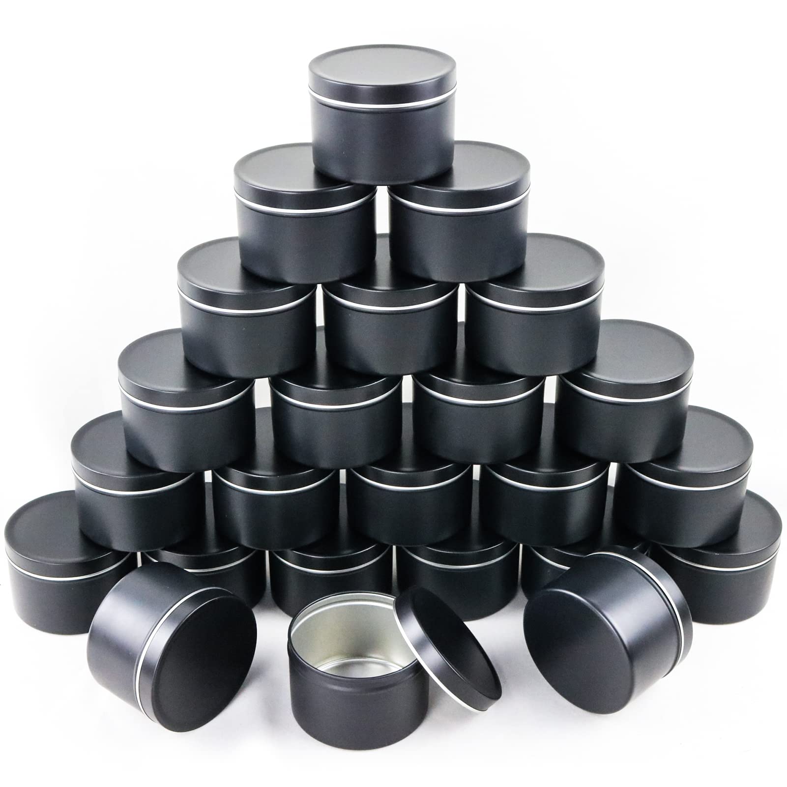 EricX Light Candle Tin 24 Piece, 8 oz, for Candle Making, Black