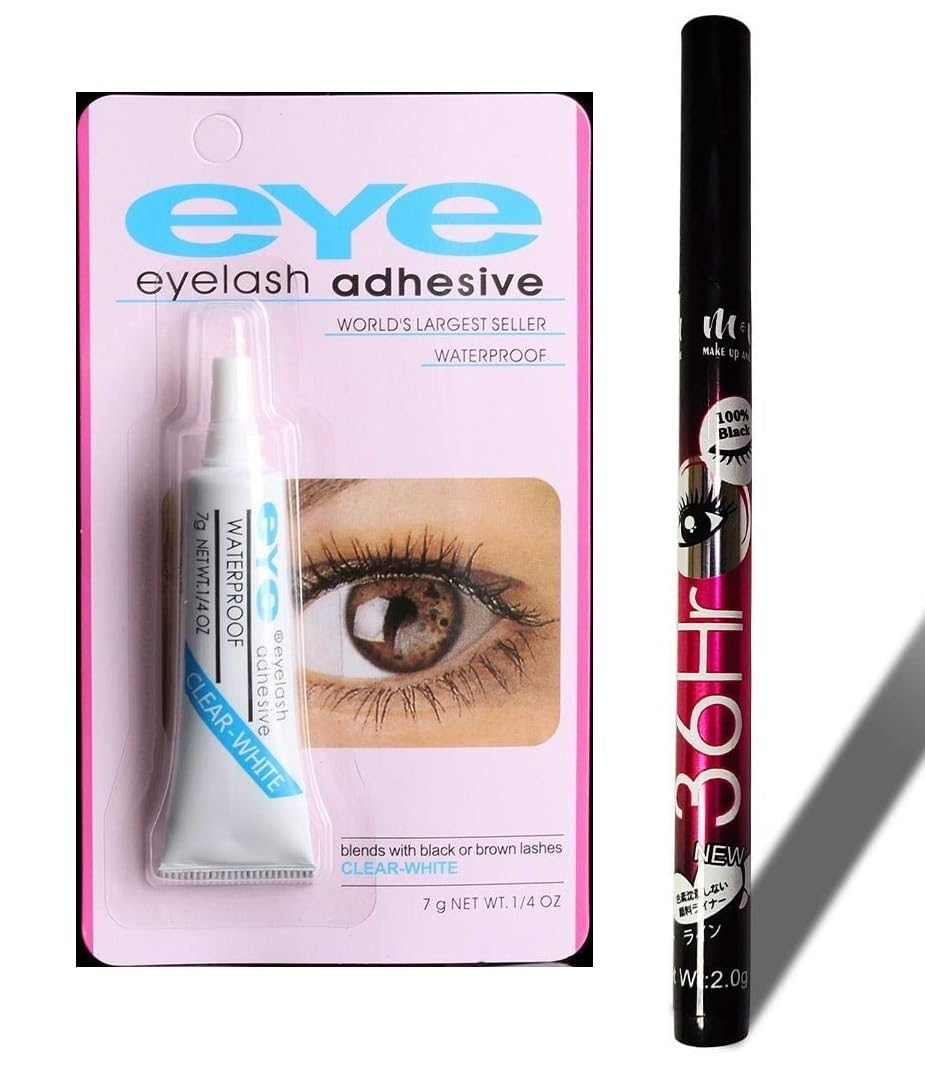 2-in-1 Black Eyeliner & Lash Adhesive Pen Waterproof Smudge Proof Eyelash Glue Eyeliner for False Lashes Strong Hold Quick Dry Long Lasting Easy Apply Strip Lashes (PK of- Eyeliner +Glue)-picture-20