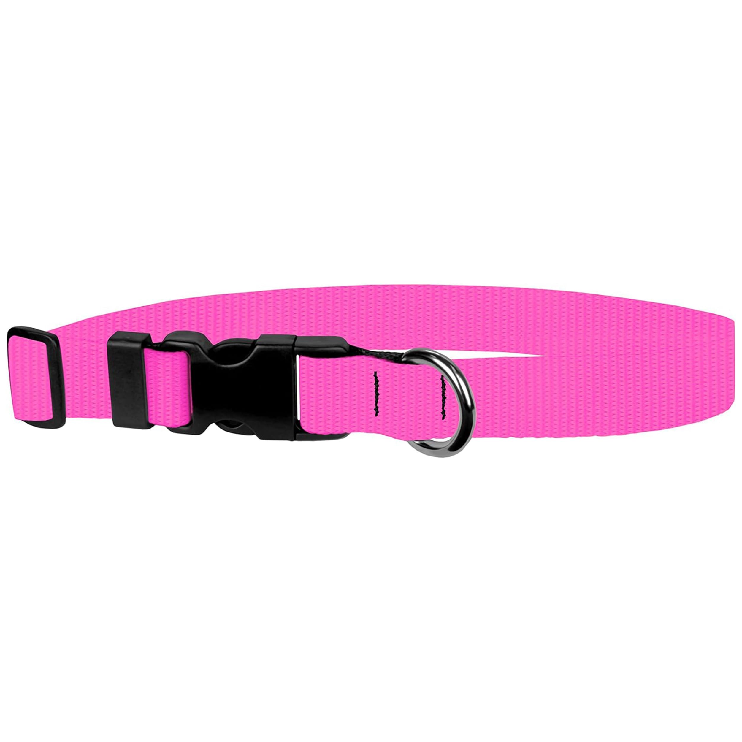 Dog Collar - Colored Adjustable Pet Collars, 1 Inch Wide, Medium, Hot Pink