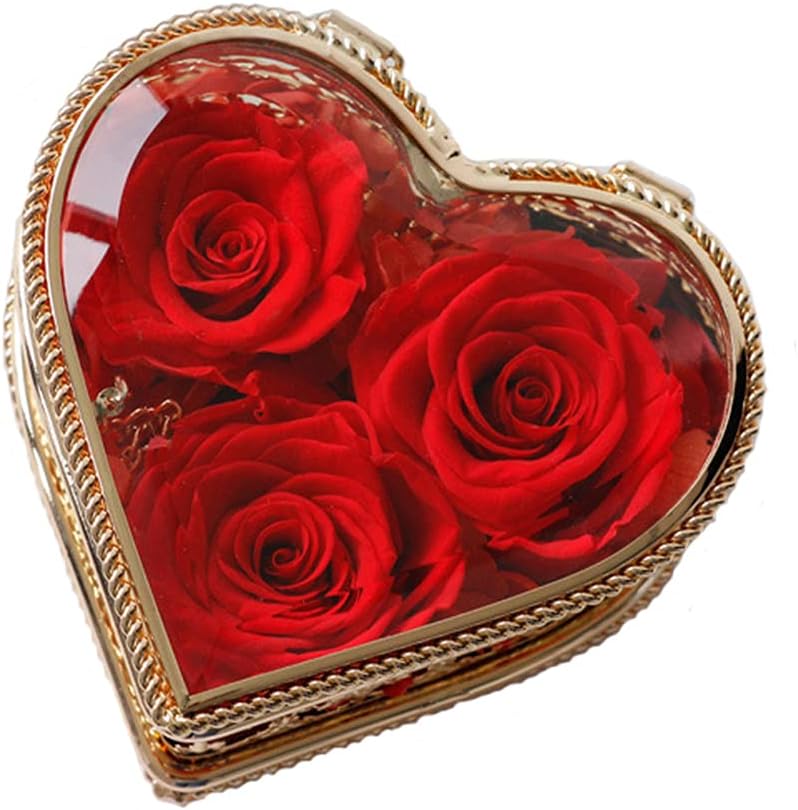Artificial Eternal Fresh Handmade Immortal Flowers Preserved Rose Transparent Heart Gift Box for Valentine's Day Mother’s Day Christmas Anniversary Home Office Decoration (Red, 1)