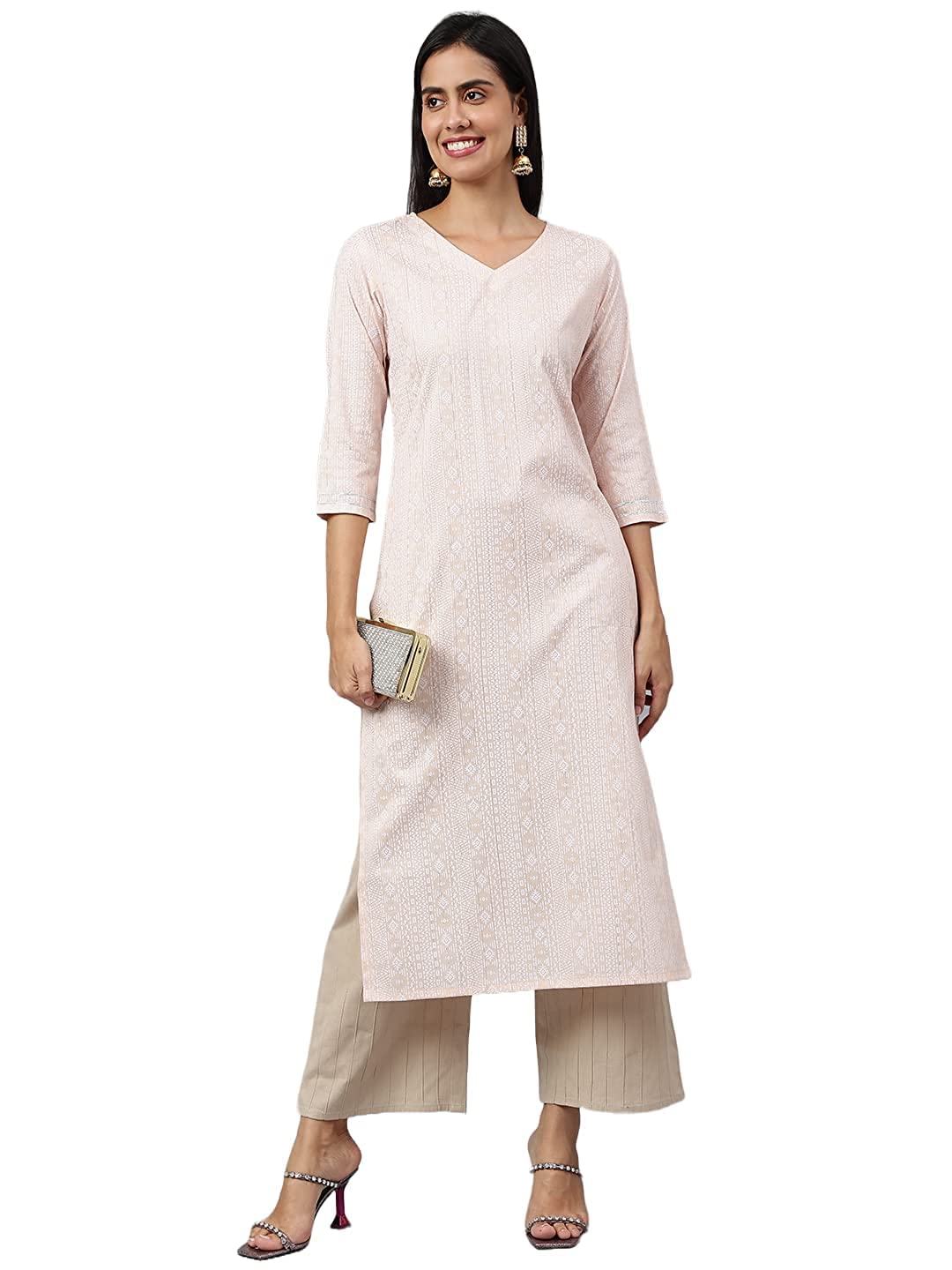 GoSriKi Women's Cotton Blend Straight Printed Kurta (Roohi_New-GO)