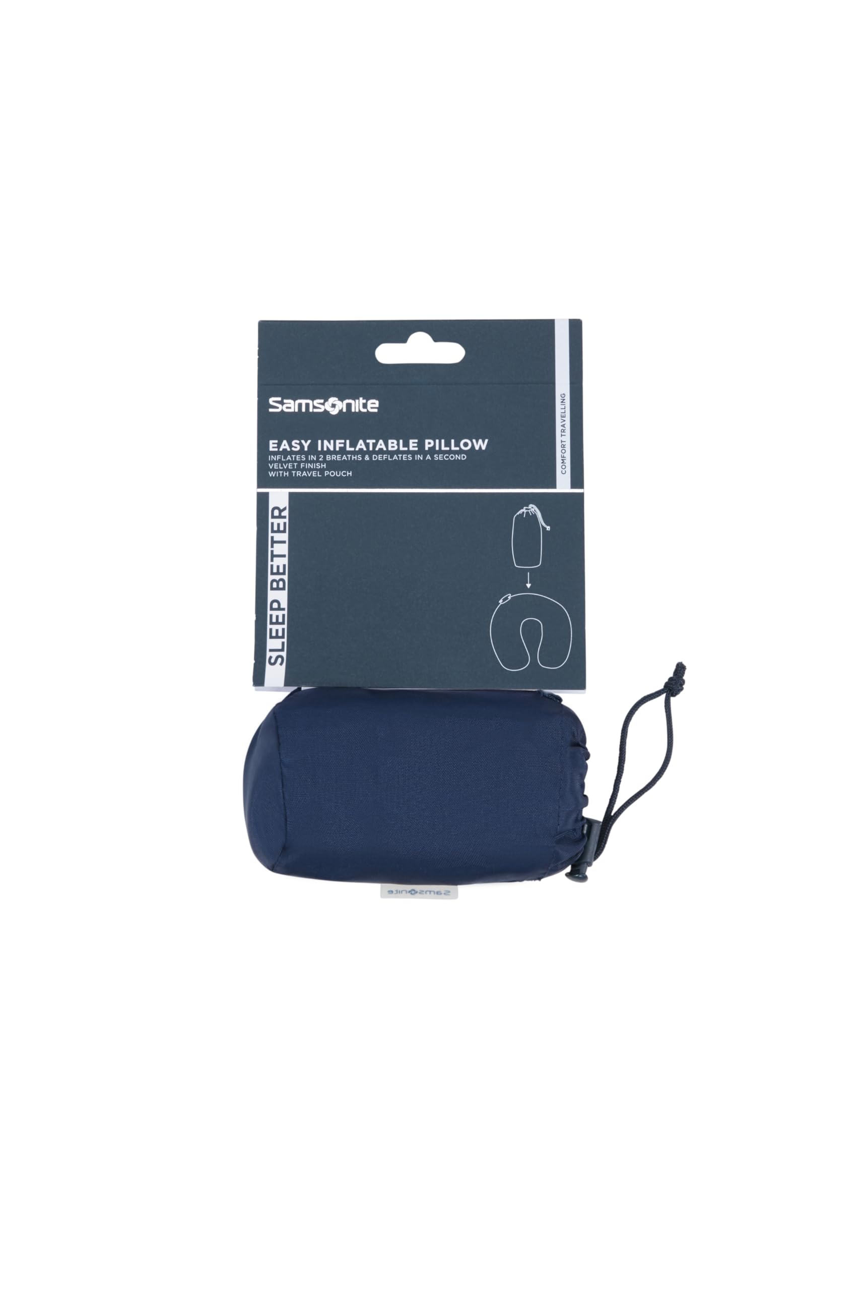 Samsonite TA Revolution – Dmuchana Poduszka na Szyję, Szybkie Nadmuchanie & Spuszczenie, Poduszka do Samolotu, Auta & w Podróży, z Etui Podróżnym, Niebieski (Midnight Blue)
