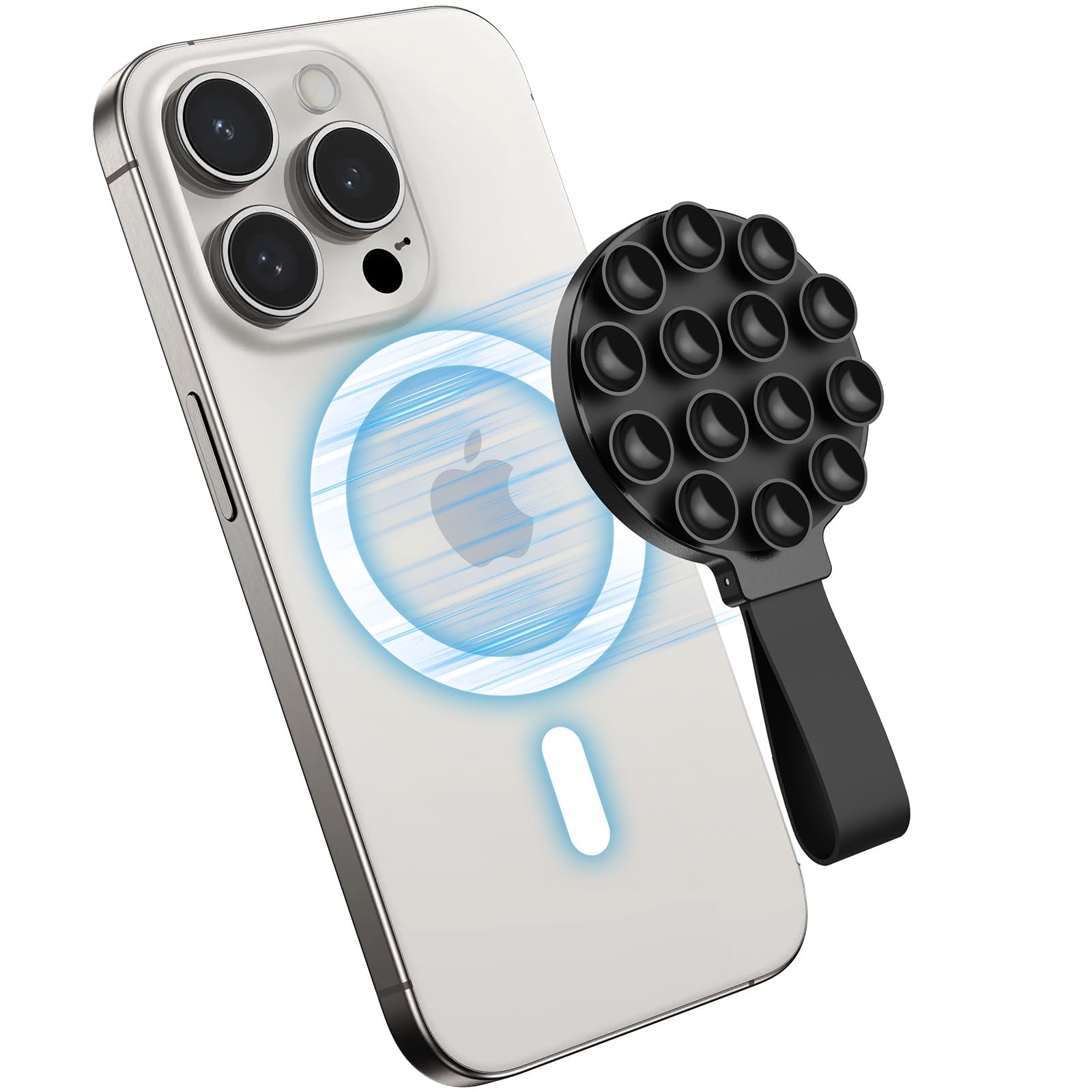 T Tersely Silicone Suction Phone Case, Magnetic Suction Cup Phone Mount, Sticky Phone Suction Grip for Selfies and Videos, Hands-Free Mirror Shower Phone Stand Holder for iPhone (Black)