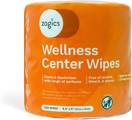 Zogics Toallitas de limpieza Wellness Center Toallitas de gimnasio para limpiar superficies y equipos, toallitas húmedas presaturadas duraderas y