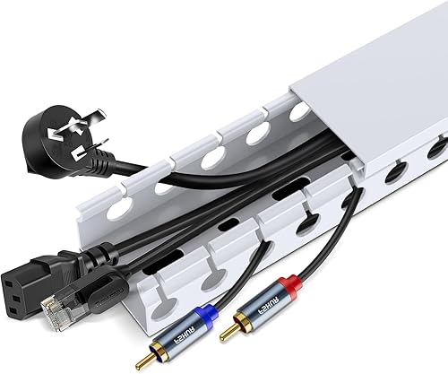 Miniatura 7 de Updated White Cable Raceway Kit, 155（10x15.5） inch Open Slot Wire Covers for Cords, Cable Management System to Hide Under Desk/TV/Computer/Net/Power