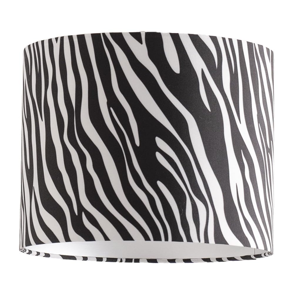 ValueLights | Oasis Zebra Print Fabric with Metallic Chrome Inner Drum Lamp Shade and LED Bulb | 250mm Shade Width