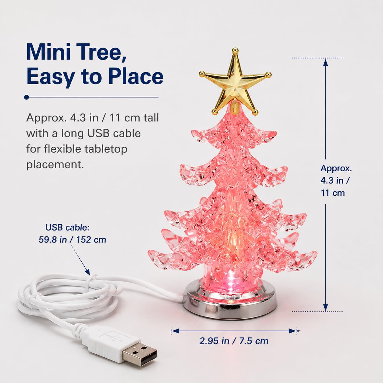 Mini Acrylic Christmas Tree Light, Color Changing, 4.3 Inch