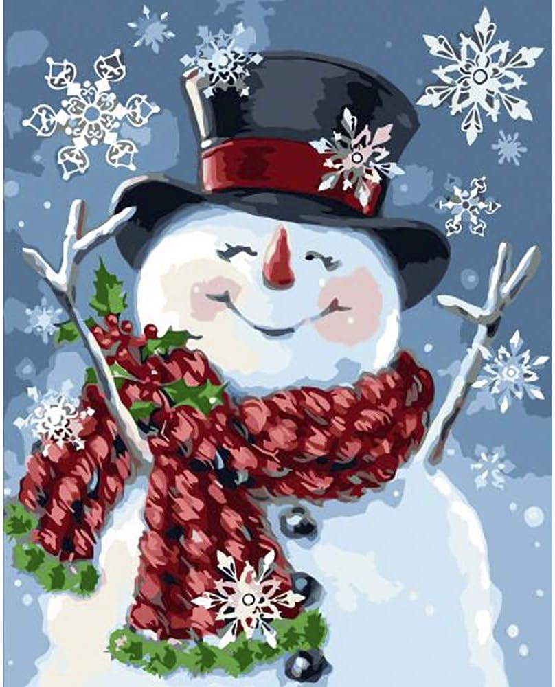DIY Paint by Numbers for Adults Acrylic Oil Painting by Numbers Kits Art Crafts for Home Wall Decoration 16x20 Inch (Snowman with Hat)