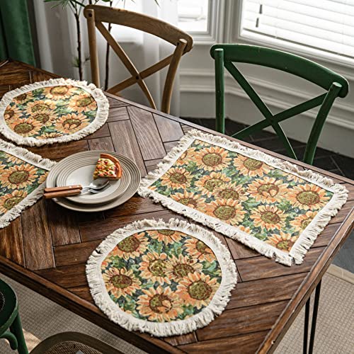 Drapeau de table jacquard tournesol avec gland 240x30 cm pour meuble - 4