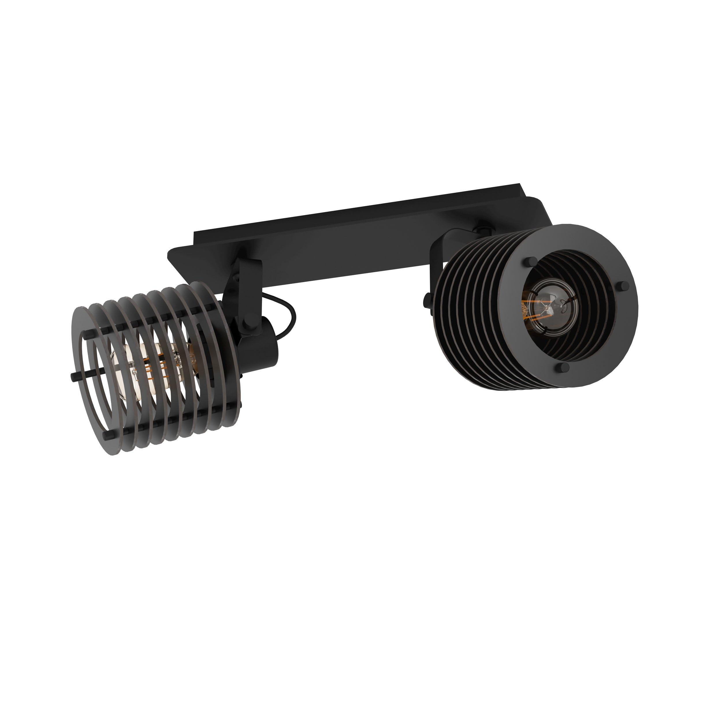 Eglo Ceiling Light Fixture Segovia, Industrial Design Ceiling lamp with 2 orientable spot Lights, Spotlight bar Made of Black Metal and Wood, E27 Socket