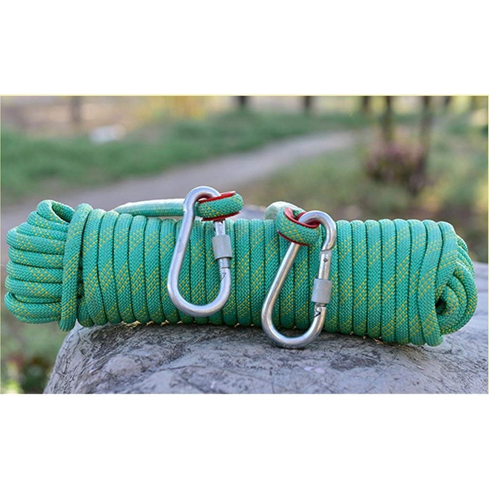 Cuerda de Escalada Cuerda de Alpinismo estática Verde de 12 mm, Cuerda de Nylon de Alta Resistencia Resistente al desgarro con mosquetón Doble 10M-100M (Tamaño : 50m)
