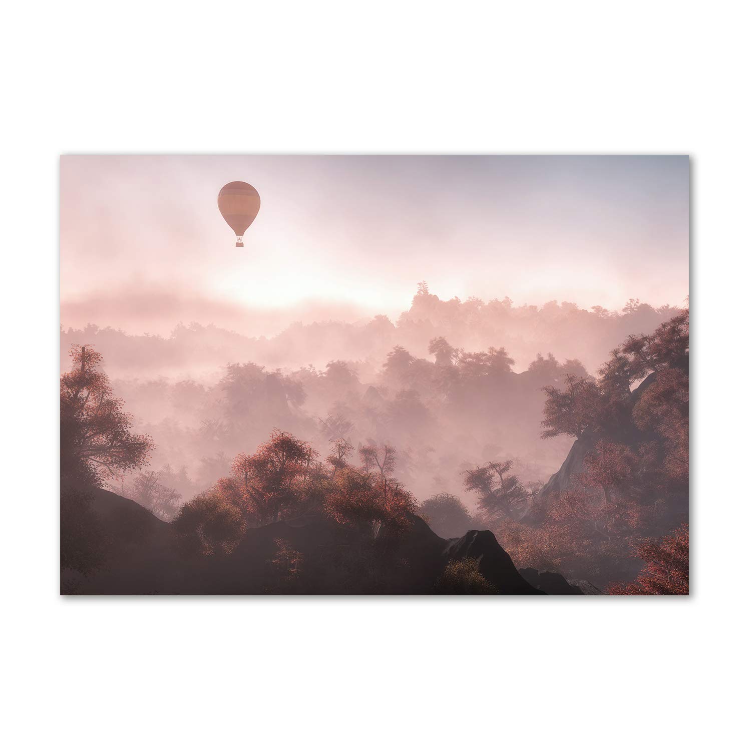 Décoration murale montgolfière forêt tableau marron en verre plastique chic