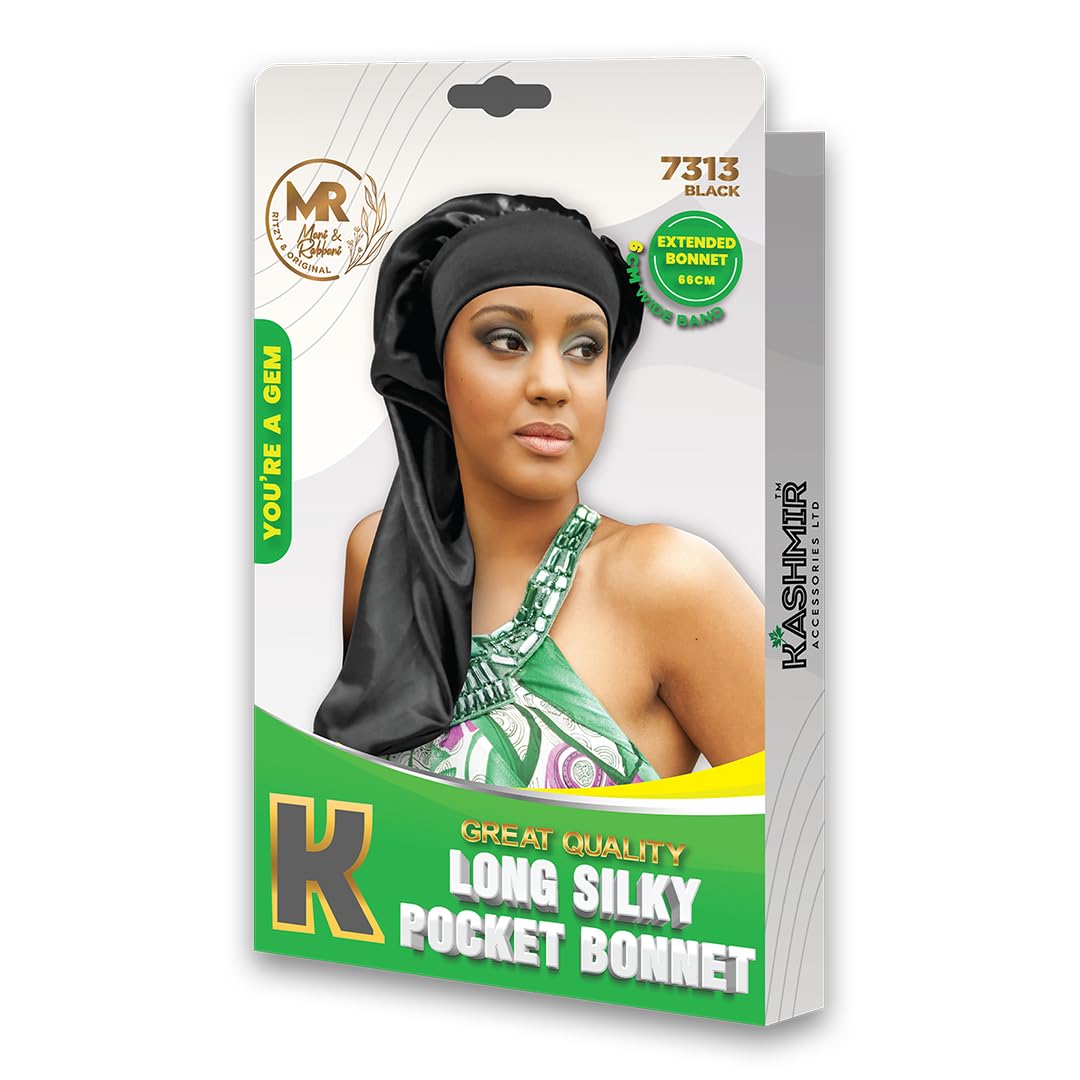 Kashmir Accessories Ltd Black Long Silky Pocket Bonnet Extended Bonnet - 7313