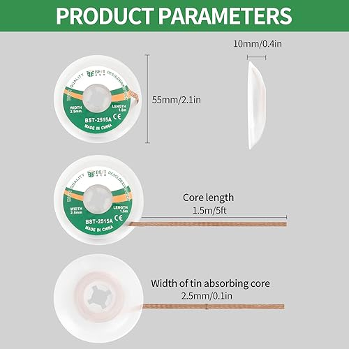 Miniatura 2 de Mecha de soldadura, trenza de mecha de soldadura, trenza de mecha de soldadura, removedor de trenza de mecha de soldadura (ancho 0.10 pulgadas,