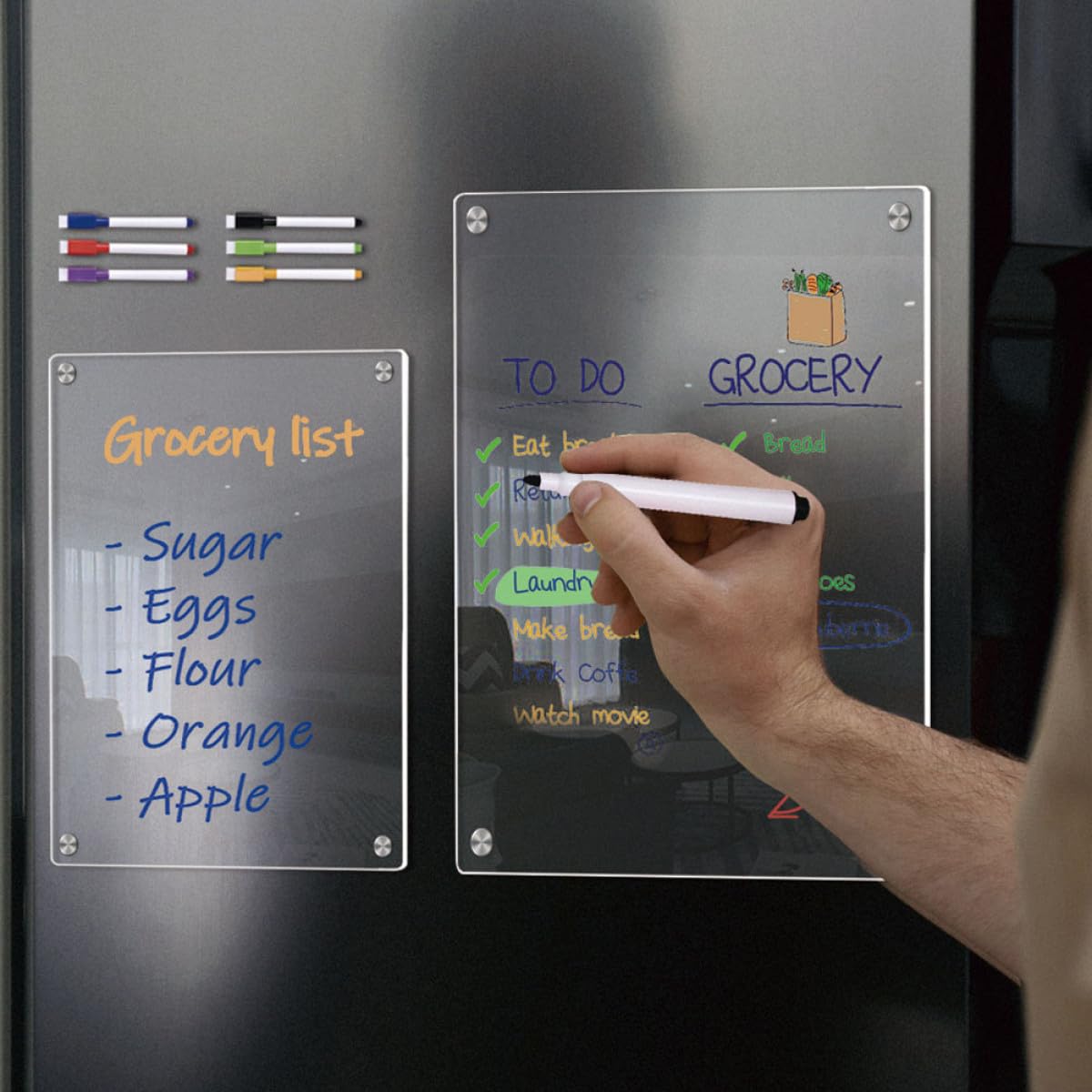 Magnetisches Acryl Whiteboard für Kühlschrank mit Wiederverwendbarer Trockenlöschfunktion Transparente Acrylplatte für Haushalt und Küche als Planer und Notiztafel