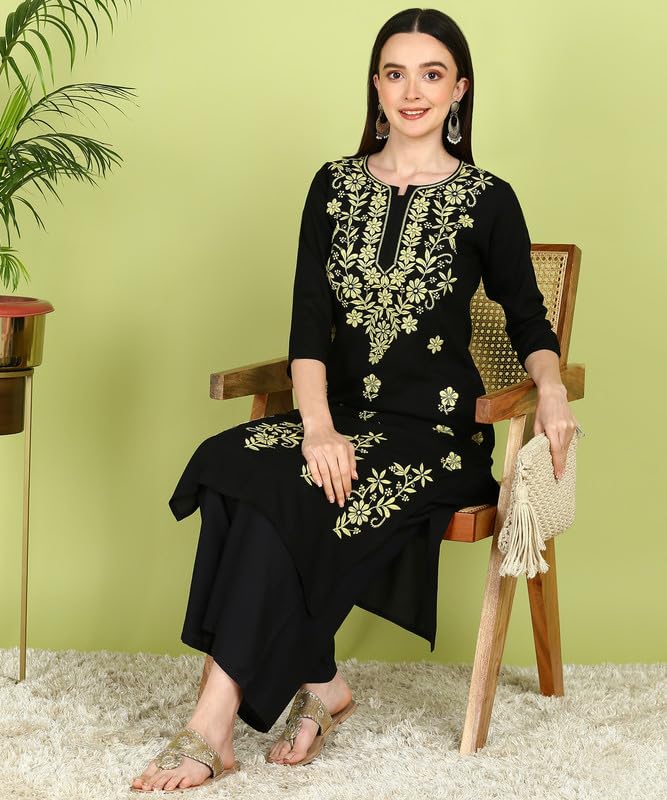Image of Women Pink Ethnic motifs Embroidered Lucknowi Chikankari Long Kurti