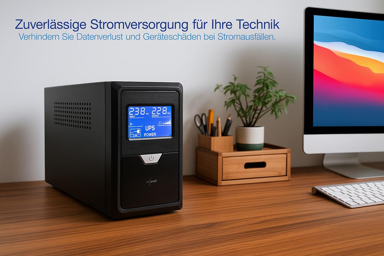 revolt USV-Akku: Unterbrechungsfreie Stromversorgung 800 VA, 480 W, 2X 230-V-Ausgang (Steckdosenleiste mit Akku, Steckdosen USV)