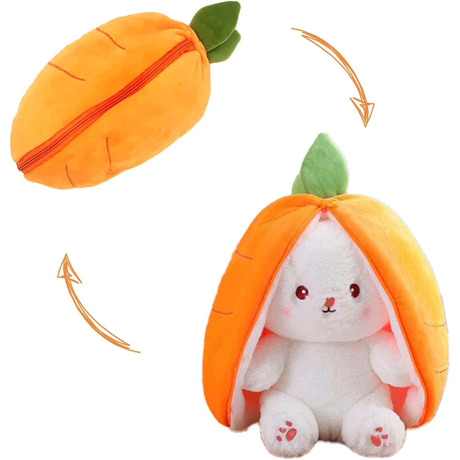 Hasen Verstecken, Osterhase Plüschtier, 25CM Gefülltes Kaninchen mit Karotten und Erdbeeren, Kuscheltier Hase, Hasenpuppe, Hasenplüsch, Geburtstagsgeschenk für Jungen, Mädchen, Kinder (Gelb)