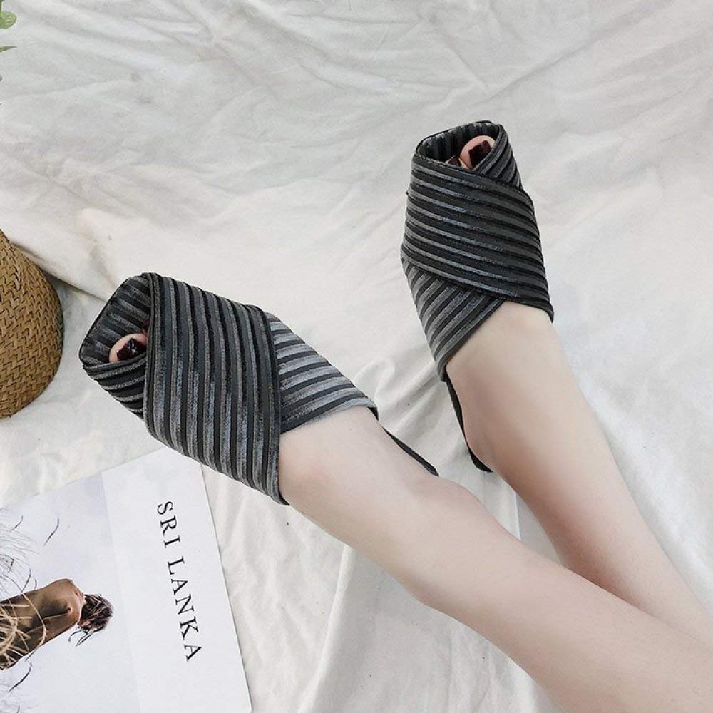 JIA HONG New Fish Mouth Sandals Female Korean Shoes, Versatile Square Head, Fashion, Slippers, Wearing, Flat Shoes, Tide,Grey（35）