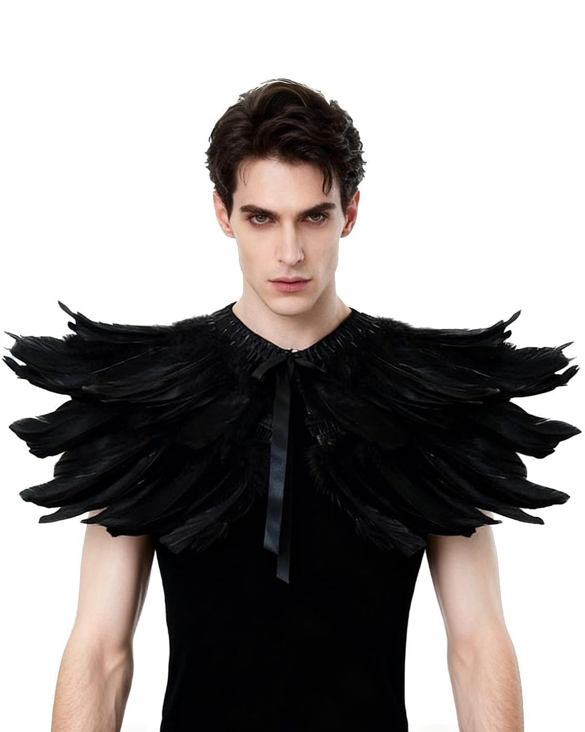 Gothic Black Feather Shrug Cape Shawl Halloween Costume for Men